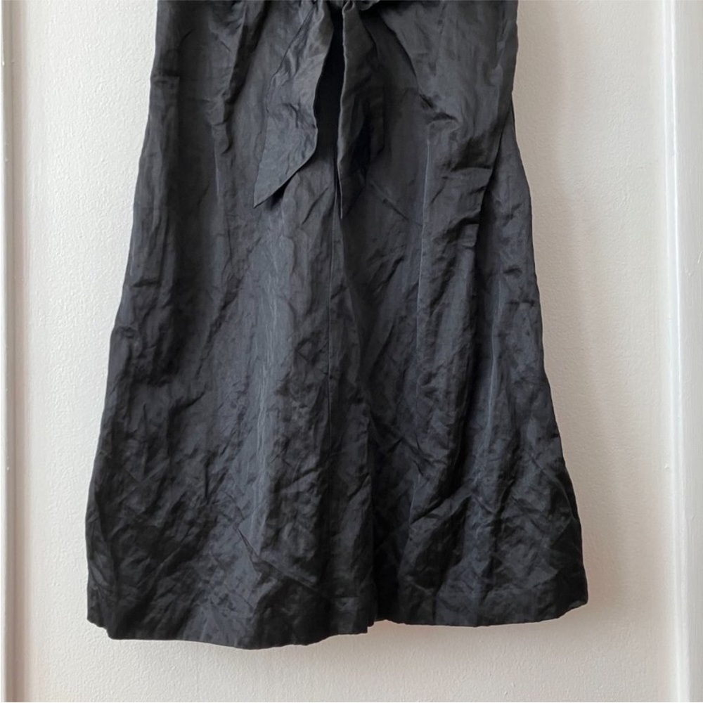 NWT Eileen Fisher Black Steel Satin V-Neck Sleeveless Front Tie Dress Size 6 - Picture 5 of 8